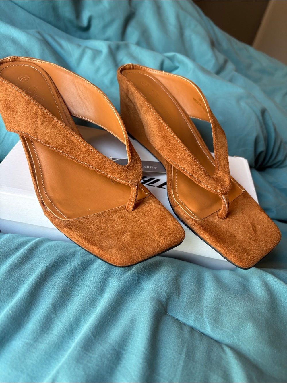 Athlefit Women's Brown Low Wedge Sandals - Suede Look